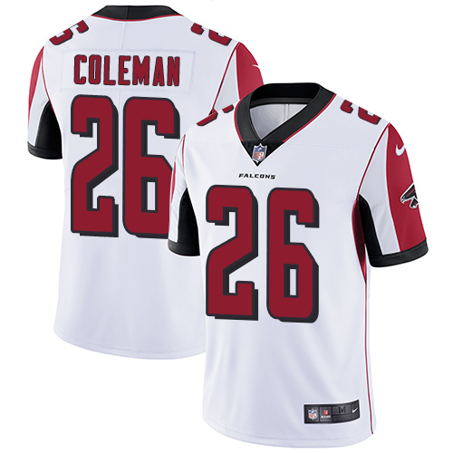 Nike Falcons #26 Tevin Coleman White Men's Stitched NFL Vapor Untouchable Limited Jersey - Click Image to Close
